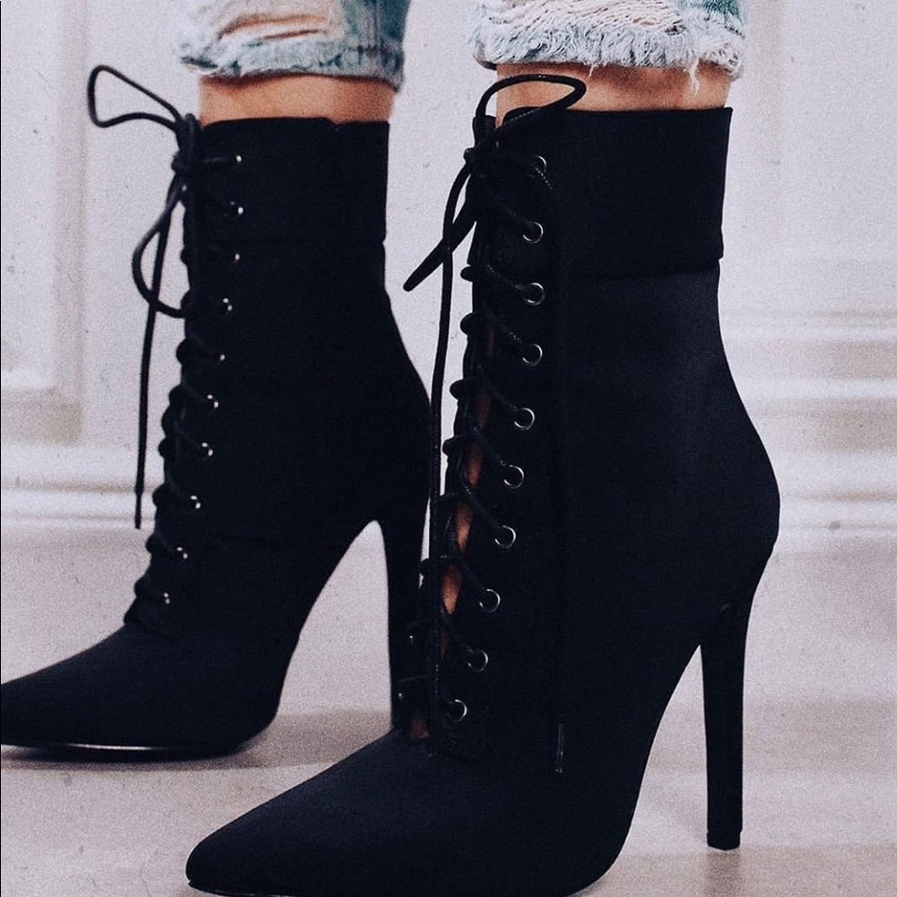 Black lace up combat booties